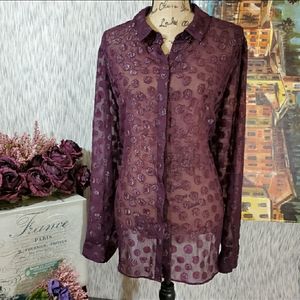 NWOT Lane Bryant Purple Sheer Metallic Blouse With Circle Detail